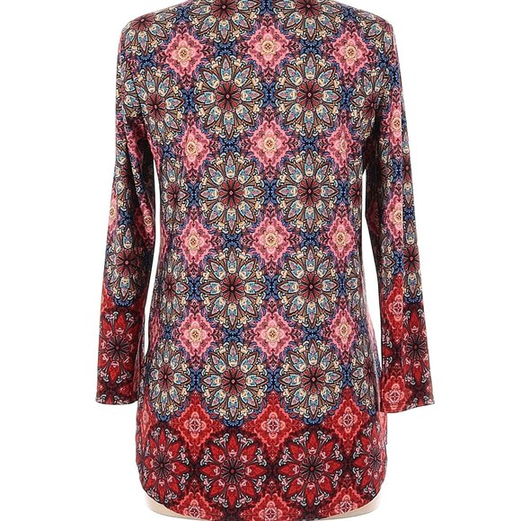 db Established Red Bohemian Tunic 3/4 Sleeve Blouse Size Medium - Picture 2 of 7